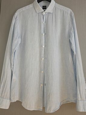 BOSS  Pale Blue Linen Button-Down Shirt SZ Large